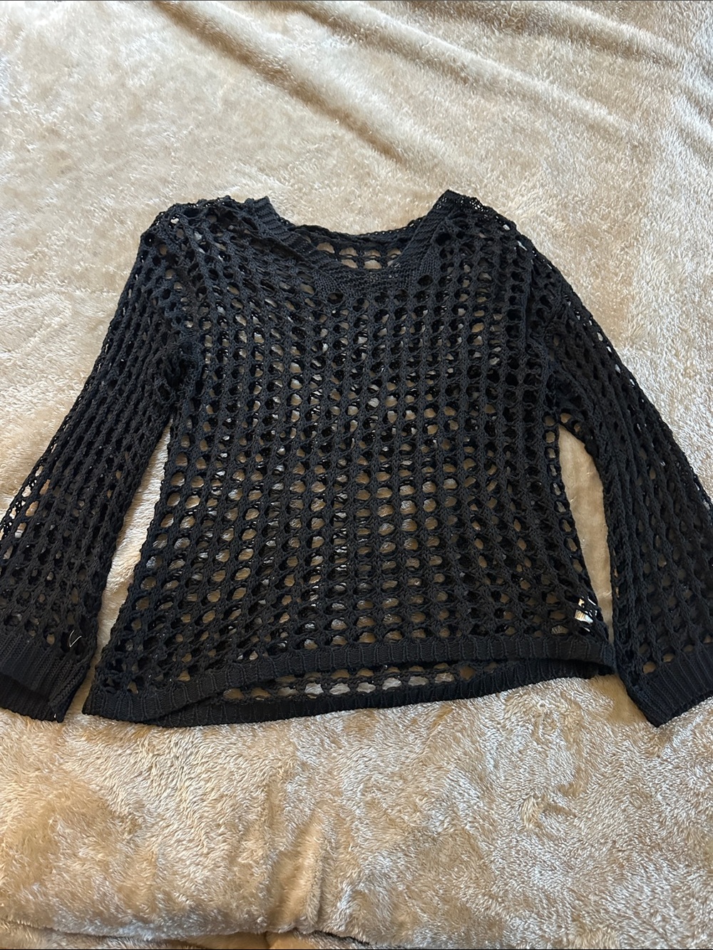 Black Open-Knit Long Sleeve Women's Sweater